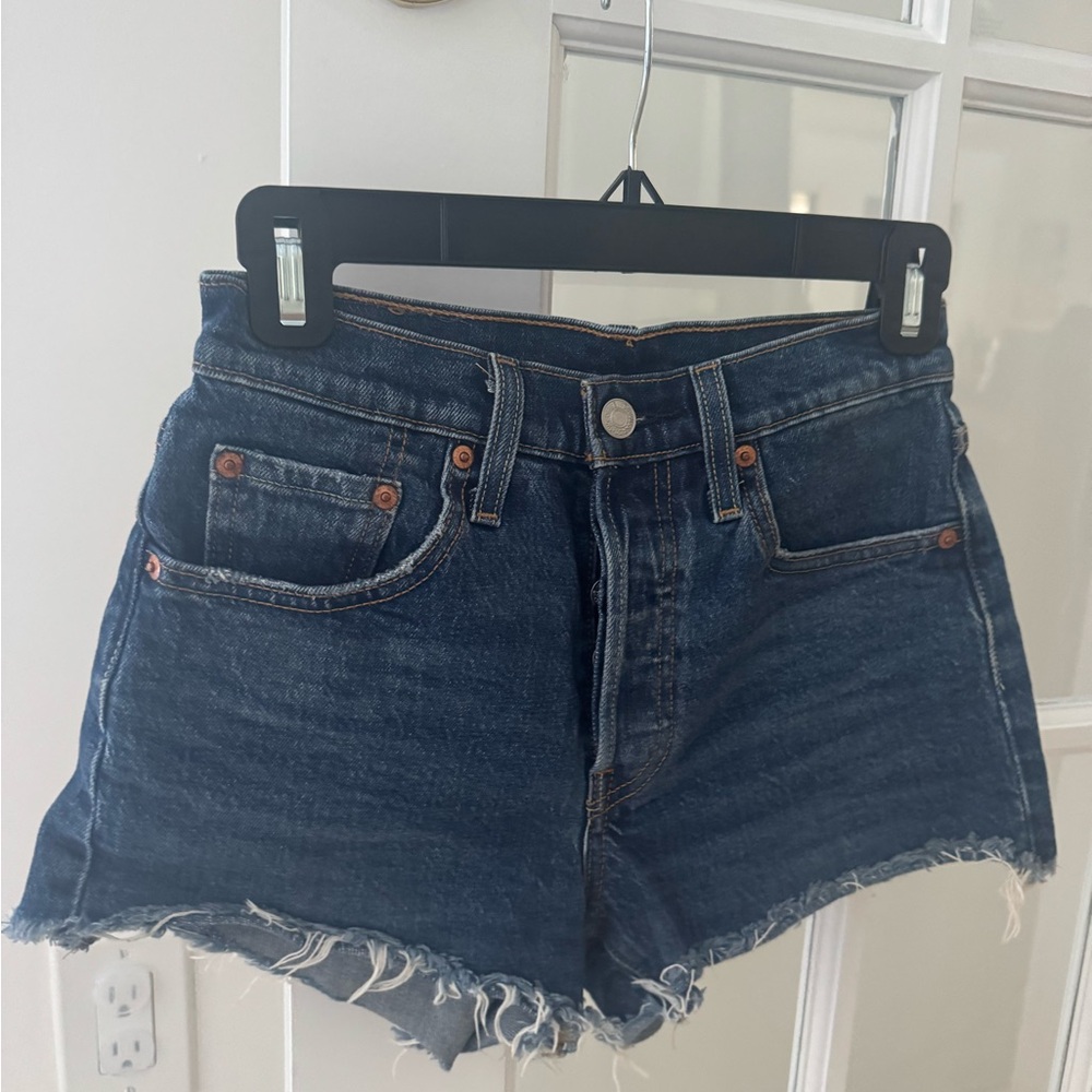 Levi's Blue Jean Shorts High-Waisted Frayed Hem